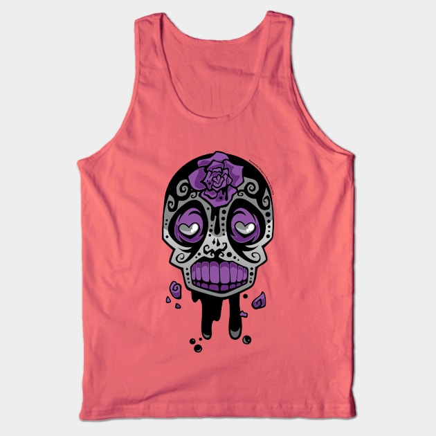 Grey and Purple Ink-Rose Skull Tank Top by Shanimation